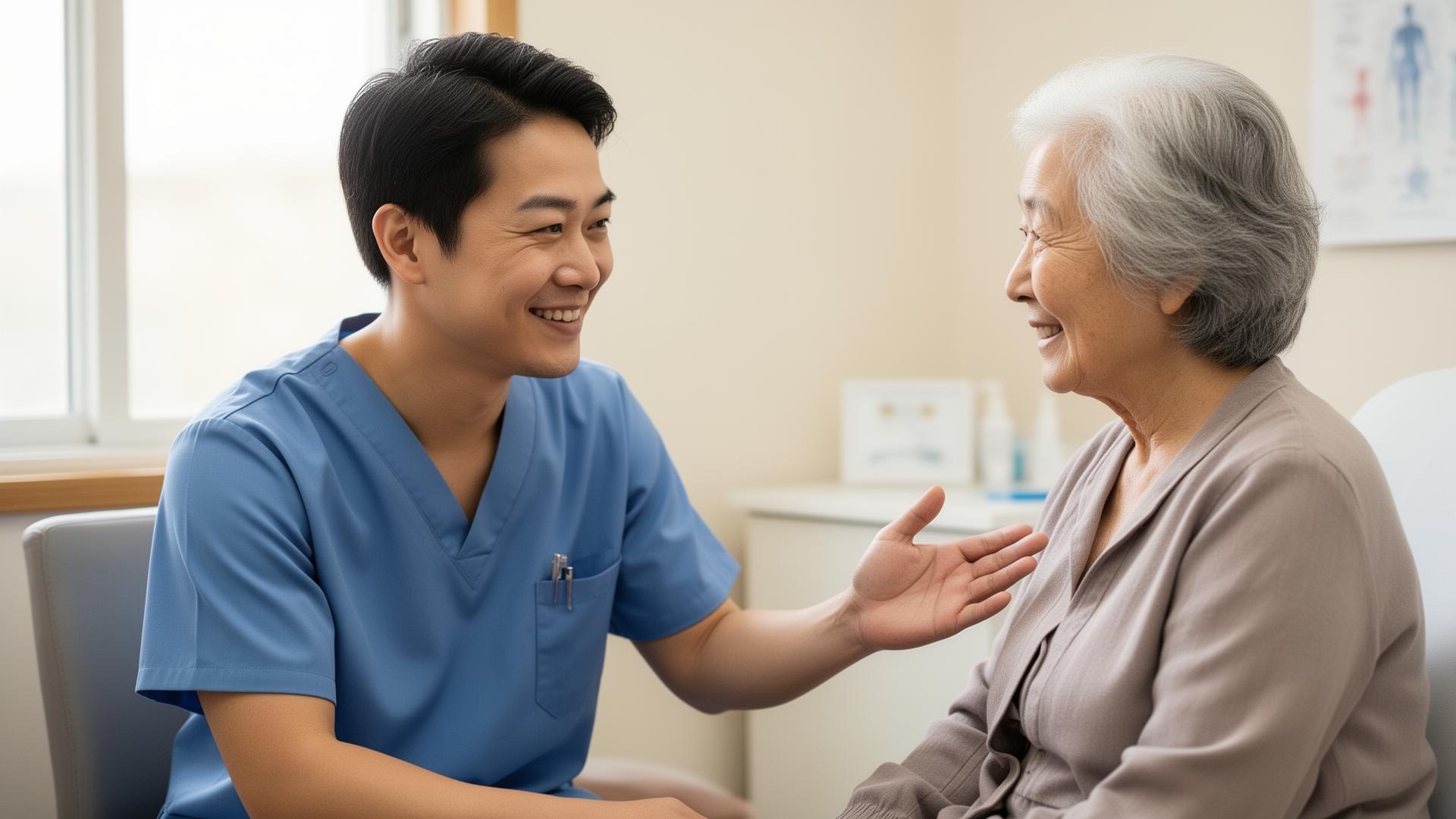 A clinician fully present with a patient while Navo handles the call